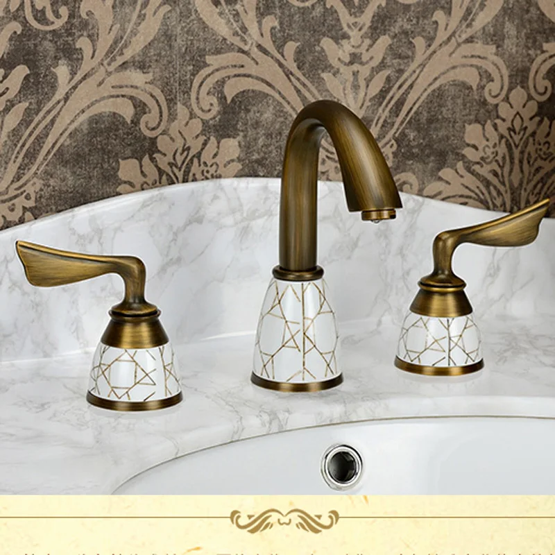 

Titanium gold faucet with three holes under the table washbasin faucet gold plated hot and cold copper