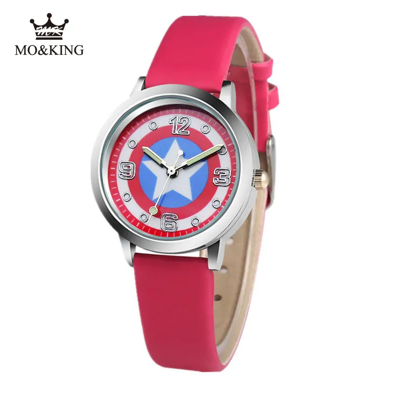 Капитан Америка гражданская война часы Avengers, модные кварцевые часы, детские часы для мальчиков и девочек студентов наручные часы 7 видов цветов - Цвет: Розовый