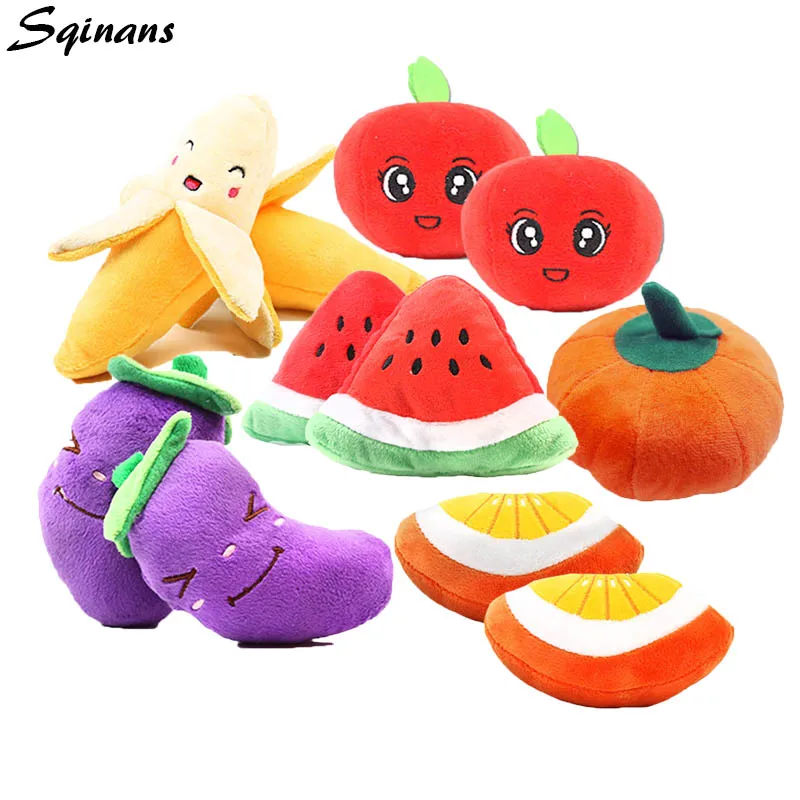 

Sqinans 1pc Dog Squeak Toys Vegetable Fruit Shape Fleece Puppy Chew Toys Pet Plush Sound Toys For Small Dog