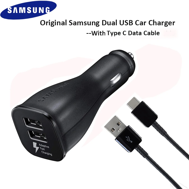 

Original Samsung Dual USB Adaptive Fast Car Charger Quick Charge USB Type C Data Cable For Galaxy Note 7/8/9 S8 S9 plus A8 2018
