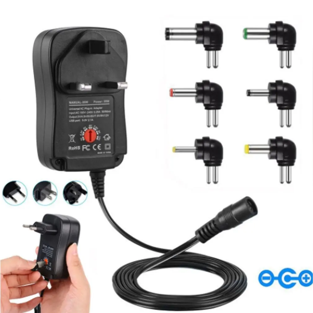 30W блок питания универсальный адаптер AC/DC 3 V/4,5 V/6 V/7,5 V/9 V/12 V 1.5A регулируемый