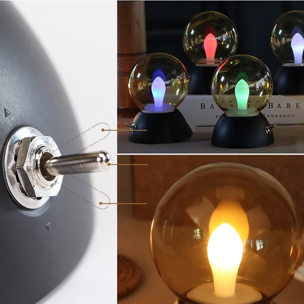 Lanpulux Retro Glass Bulb Night Light Golden Black Base With Colorful Lighting Bedside Table Lamp Home Decoration Creative Gifts