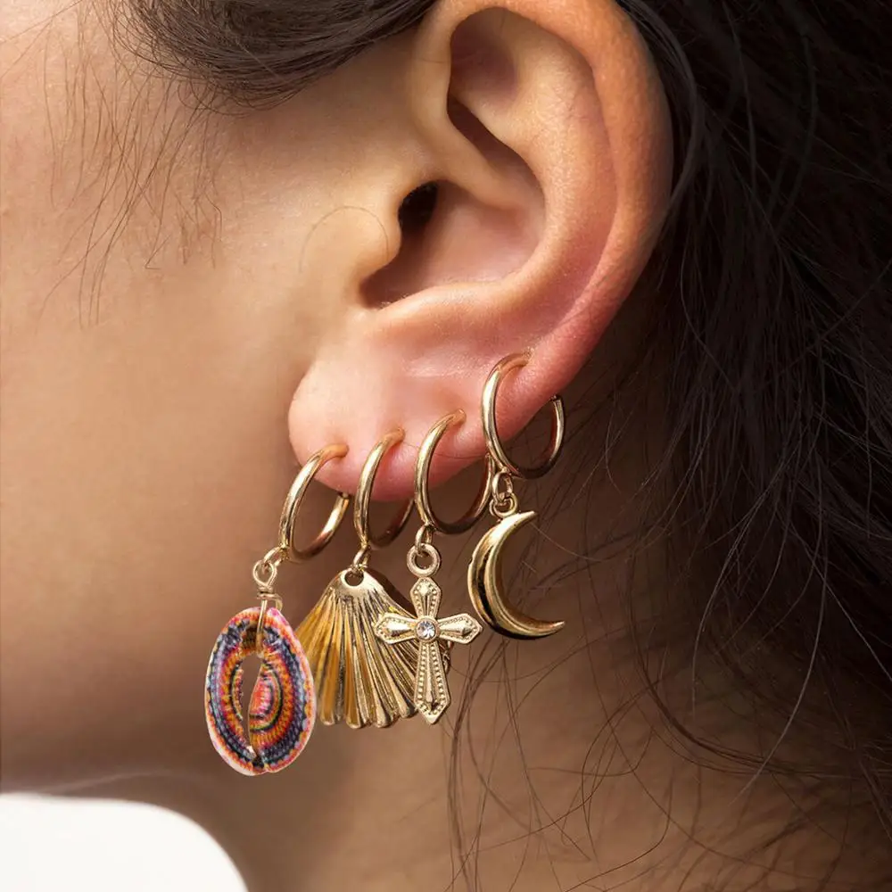 

Artilady Shell Hoop Earrings for Women Gold Color Star Charm Hoop Earrings jewelry Endless Earrings Gift Drop shipping