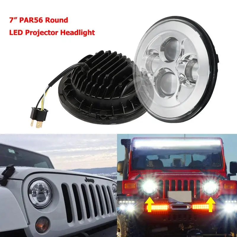 7 &quotH4 СВЕТОДИОДНЫЕ фары Хром Круглый Г-образный Привет-Ло луч 60 Вт 12 В для Jeep Wrangler