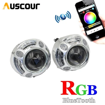 

2pcs 3.0 inch Projector lens shrouds led day running RGB bluetooth app Control angel eyes cover mask car styling Modify refit