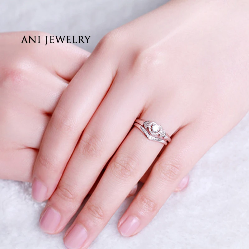 ANI 18 К Белое золото(AU750) женский свадебный набор кольцо 0,35 карат Сертифицированный I/SI круглая огранка алмаз в форме сердца романтическое кольцо на День Св. Валентина