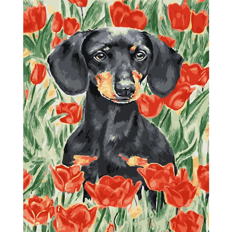 

Dogs and flowers Animal DIY Digital Painting By Numbers Modern Wall Art Canvas Painting Unique Birthday Gift Home Decor