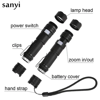 

3800LM 5 Mode L2 LED Tactical Flashlight Torch Zoom Rechargeable Powerful USB LED Flashlight Lantern For Working Outdoor Travel