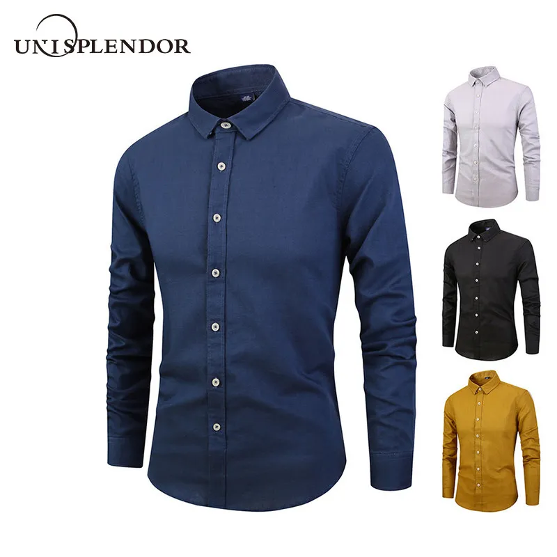 

2019 100%Cotton Men Solid Shirt Spring Autumn Man Long Sleeve Shirt Brand Casual Men Vacation Shirts Men's Clothing Soft YN10430