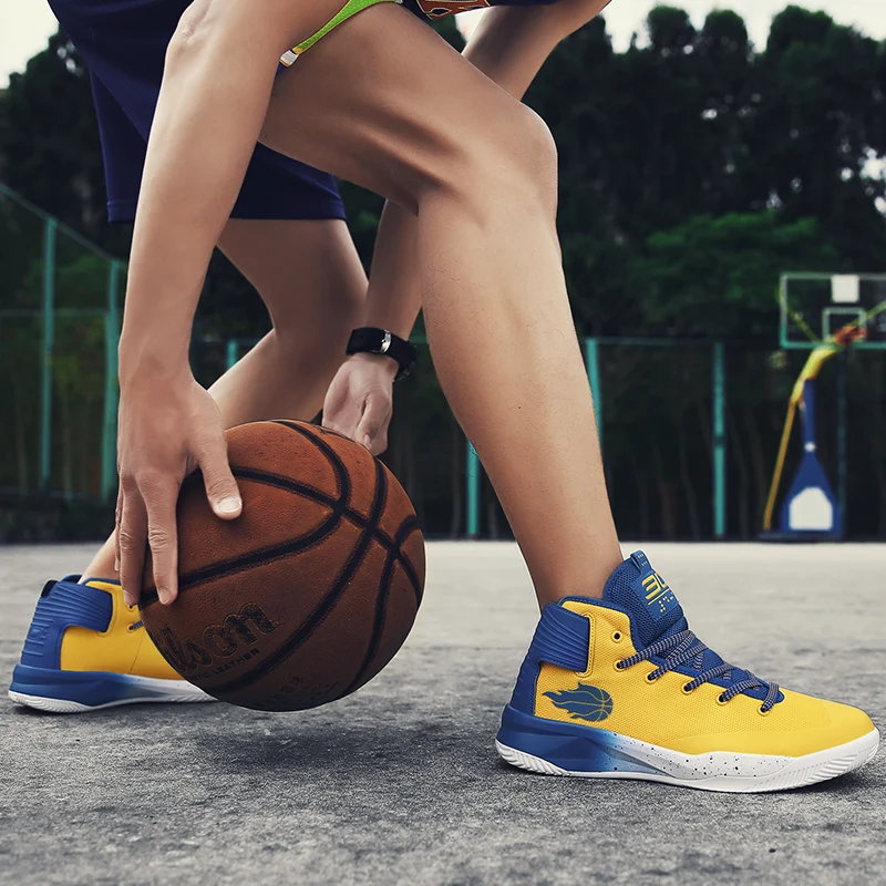 

Youth Trend Couple Basketball Shoes Breathable Shoes Youth Basketball Game Boots Yellow Professional Basketball Men Sports Shoes
