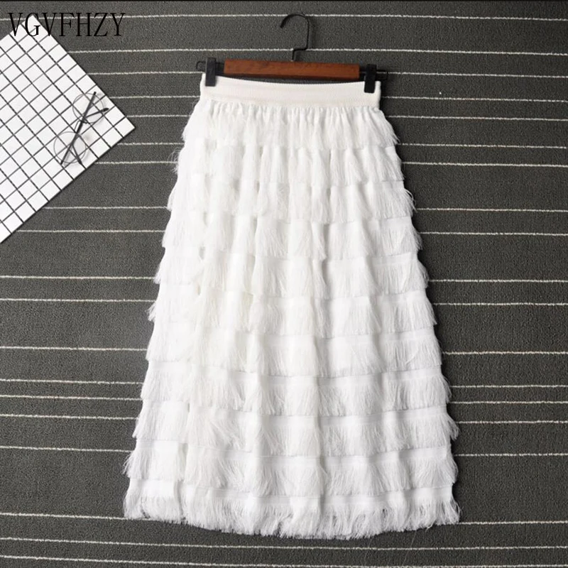 Tulle Tutu Skirts Women Summer Elastic elegant Ladies Midi Skirt A-Line cake Mesh Voile skrits tassel Retro Vintage female LY100 | Женская