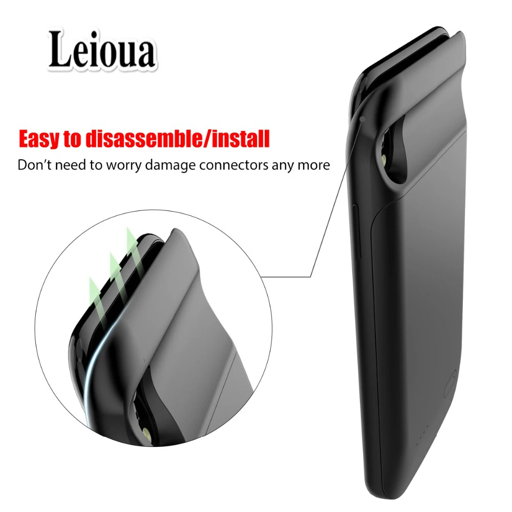 Leioua 6000 мАч для iPhone X XS XR Max power Bank, зарядное устройство, чехол, перезаряжаемый внешний резервный для iPhone 6 6s 7 8Plus