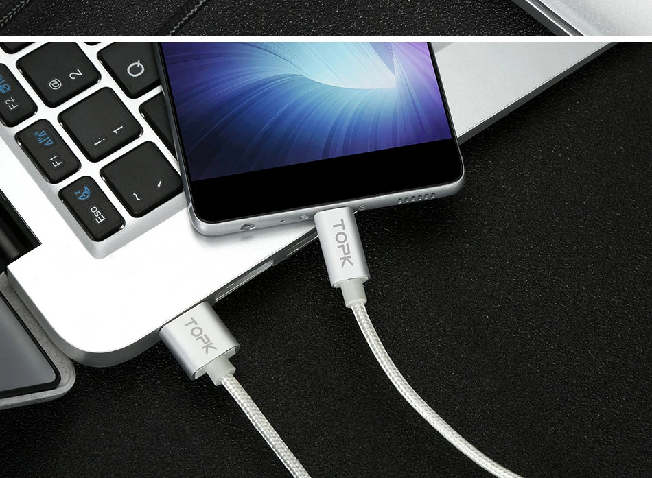 TOPK usb type-C кабель, Мягкий Нейлоновый плетеный кабель для синхронизации данных, зарядный кабель type-C для samsung Galaxy S9 huawei P20 lite USB C