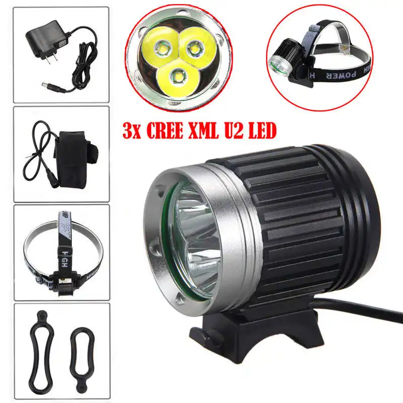 powerful 3x XML U2 LED Head Bicycle Bike HeadLight Lamp Light Headlamp Torch lanterna led bike laser pointer #4S18 (1)