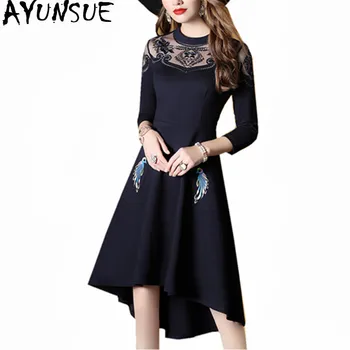 

AYUNSUE Elegant Dresses Woman Autumn Winter Dress Women 2020 Embroidery Lace Black Dress Famale Women's Clothing Vestidos WXF543
