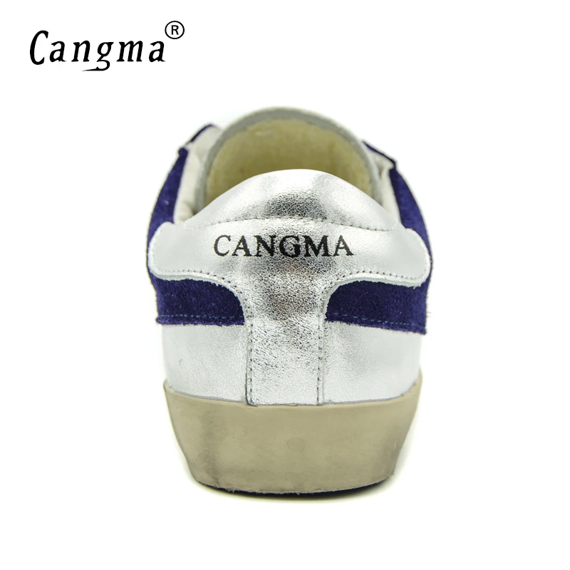 CANGMA/повседневные мужские кроссовки; сезон осень; Цвет серебристый, фиолетовый; кожаная мужская обувь для отдыха ручной работы; Chaussure; большие размеры