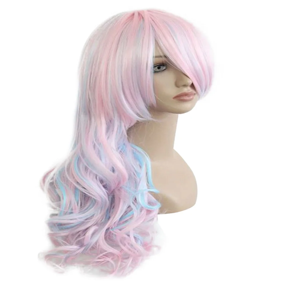 HAIRJOY mujeres 70 cm largo azul mezclado Rosa ondulado trenzado 2 colas sintéticas fiesta Cosplay peluca 15 colores disponibles