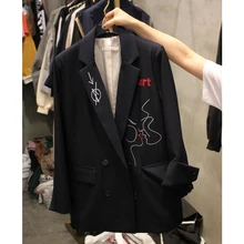 Шикарный костюм куртка Женская Корейская версия Весна и осень Повседневный длинный темперамент вышивка письмо костюм куртка для женщин