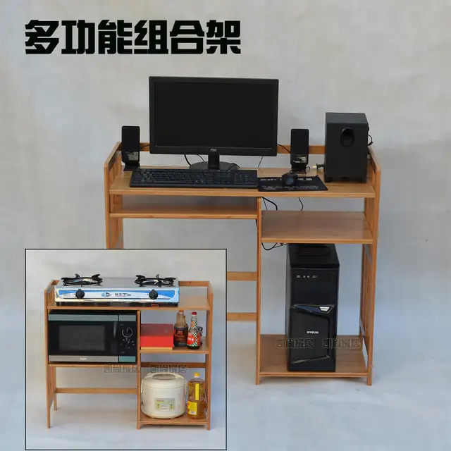 Bamboo Wood Desktop Computer Desk Desk Home Kitchen Microwave Oven