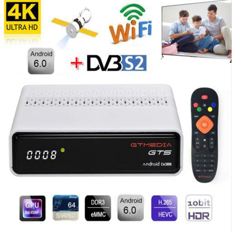 Freesat GTmedia GTS Android 6,0 4K Smart tv BOX Amlogic S905D Combo DVB-S2 спутниковый ресивер 2G/8GB BT4.0 телеприставка cccam m3u