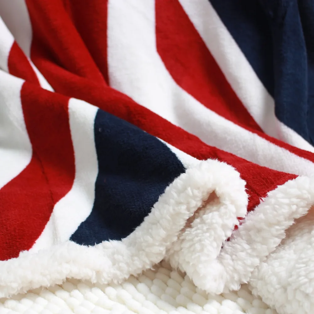 Двойной слой толстый США, США, Великобритания, Англия, британский флаг, флис, шерпа, плюш, искусственный мех, ТВ, диван, подарочное одеяло, пледы, одеяла, 50x60 дюймов