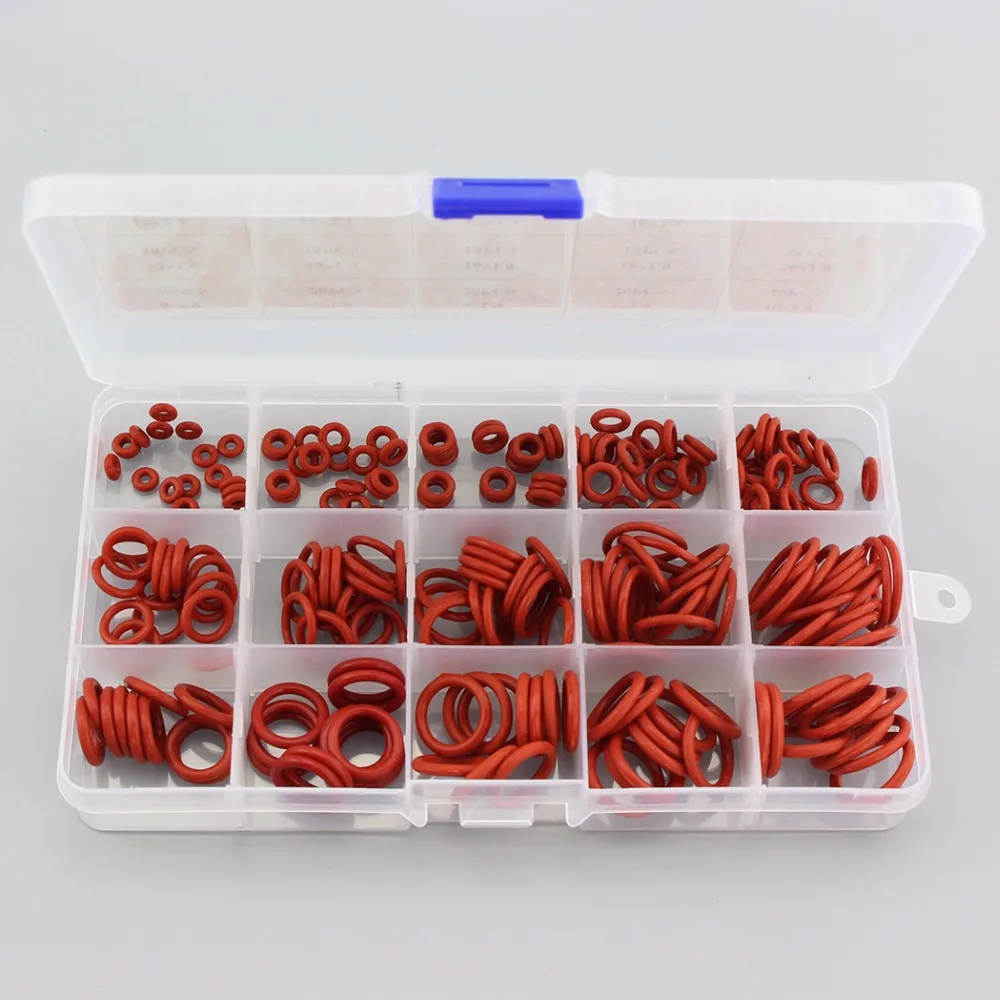 Red Silicone O Rings Seal Kit Sealing Gasket Assortment Set Viton