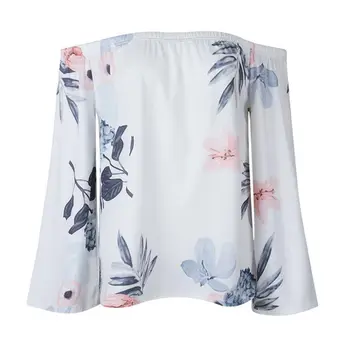 

New Brand 2018 Sexy Women Off Shoulder Blouse Shirt Summer Tops Casual Stretch Flare Sleeve Print Shirts Female Blouses H8