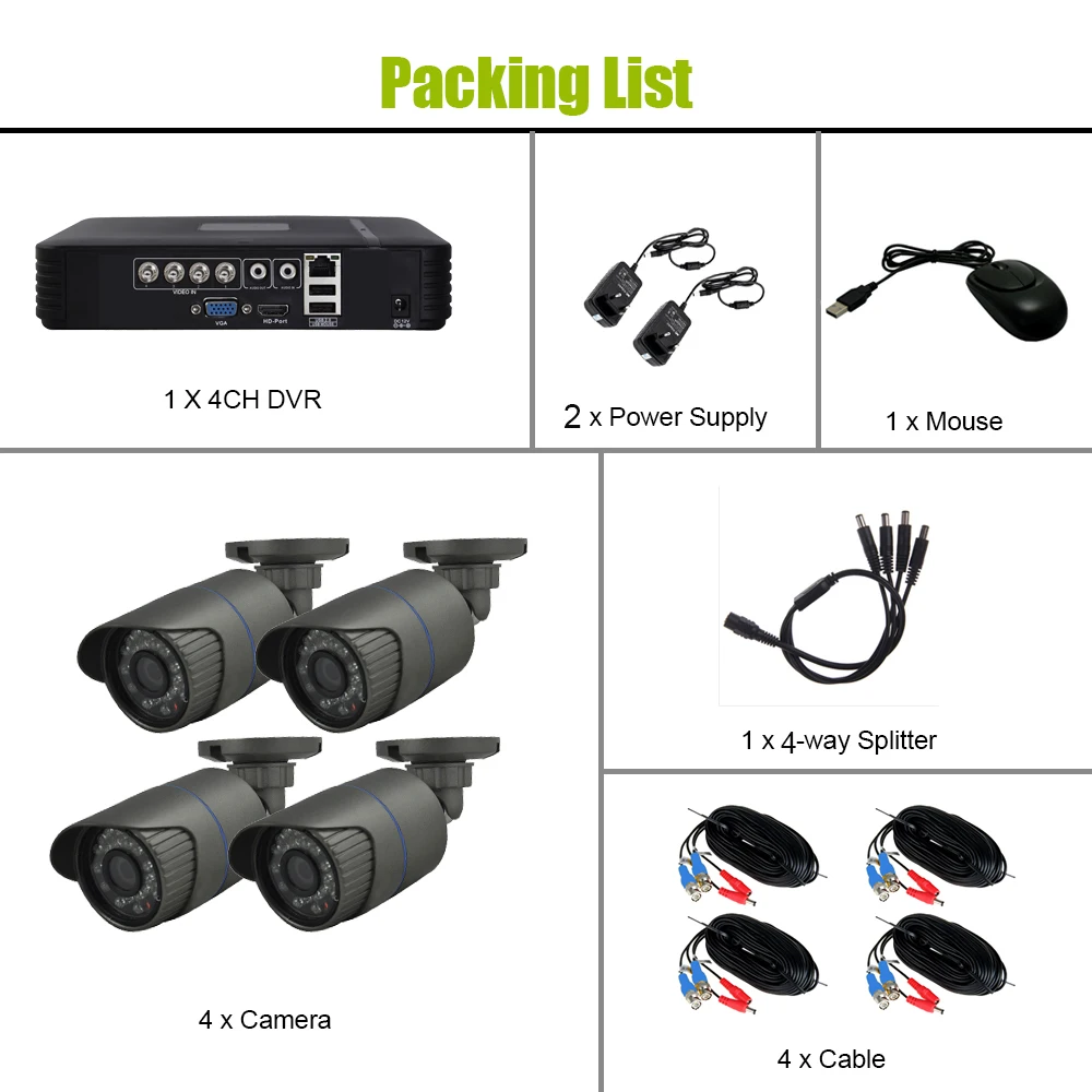  Fayele al aire libre 4CH Cámara sistema de seguridad 4 piezas AHD 960 P CCTV CÁMARA DE IP66 imperme