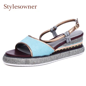 

Stylesowner 2018 summer new horsehair gladiator sandals boho thick bottom platform casual shoes wedge heel rome style sandals