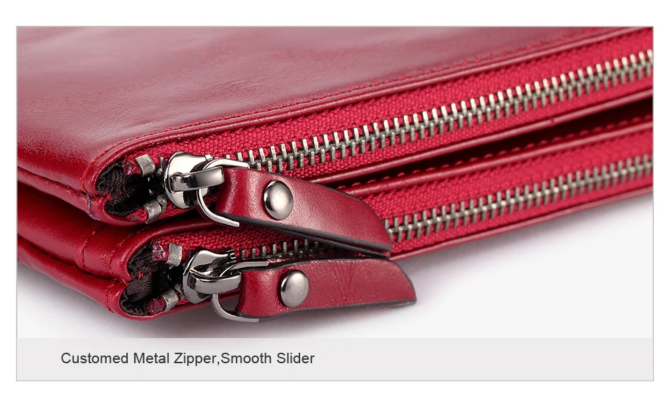 Jamarna Women Wallets Wallet Female Leather Natural Double Zipper Wallet Women Red Coin Purse Card Holder Oil Wax               1_10