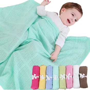 

Newborn Baby Blankets Super Soft Cotton Crochet Summer 80*100cm Candy Color Prop Crib Casual Sleeping Bed Supplies Hole Wrap