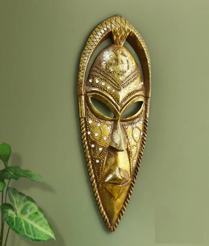 Африканский стиль Племенной маска стены искусства Висячие гостиной бар украшения дома смолы Винтаж золотой - Цвет: P2120484