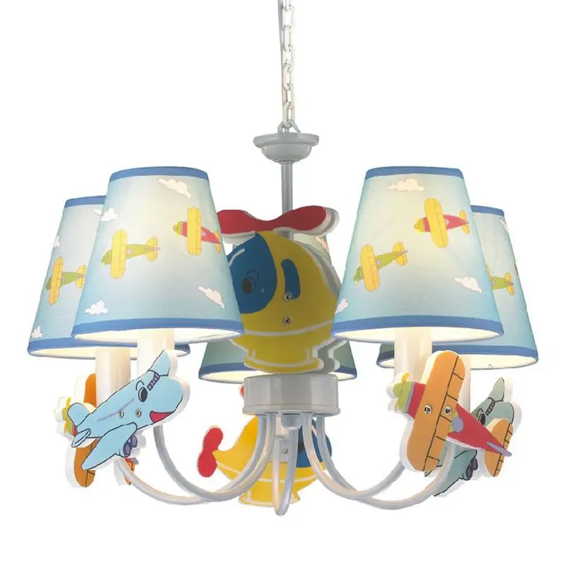 Cartoon Aircraft Children's Room Pendant Lights Cute Blue Bedroom