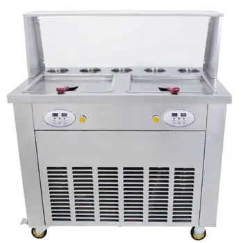 

new digital double square pan with 5 toppings fry ice machine fried ice cream machine double compressor ice pan making machine