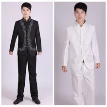Nueva Llegada de la Ropa de Los Hombres Bordados Chino Conjunto Traje Túnica Chino Tradicional Para Hombre Trajes de Boda Del Novio Formal, Traje Del Vestido