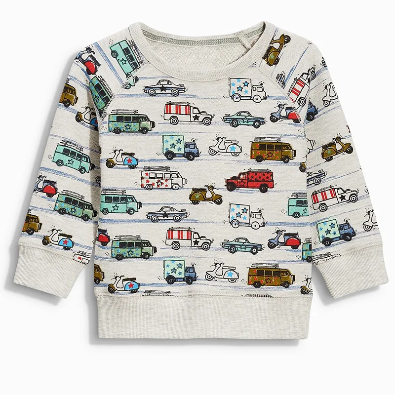 BINIDUCKLING/осенне-Весенняя Детская футболка с длинными рукавами для мальчиков; топы с рисунком автомобиля; хлопковый пуловер для детей
