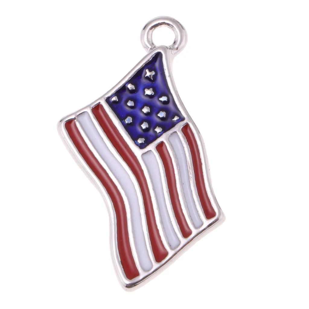 5pcs American USA Flag Charms Blue Red White Star Design Pendants Patriotic Jewelry for Making Earrings Necklace Bracelet