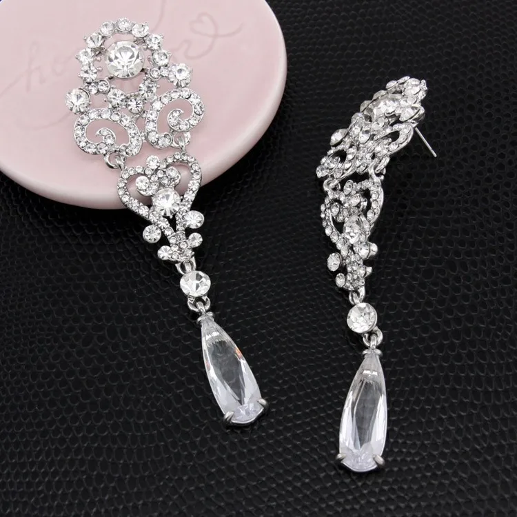 Серьги-капли с серебряными кристаллами для женщин, Роскошные Длинные свадебные серьги, большие серьги с камнями, модные ювелирные изделия ersh37