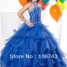 Холтер Синий Mex пользовательские Театрализованное Бал Dance Party Принцесса Платье Вечерние Платья Девушки Цветка pageant платья