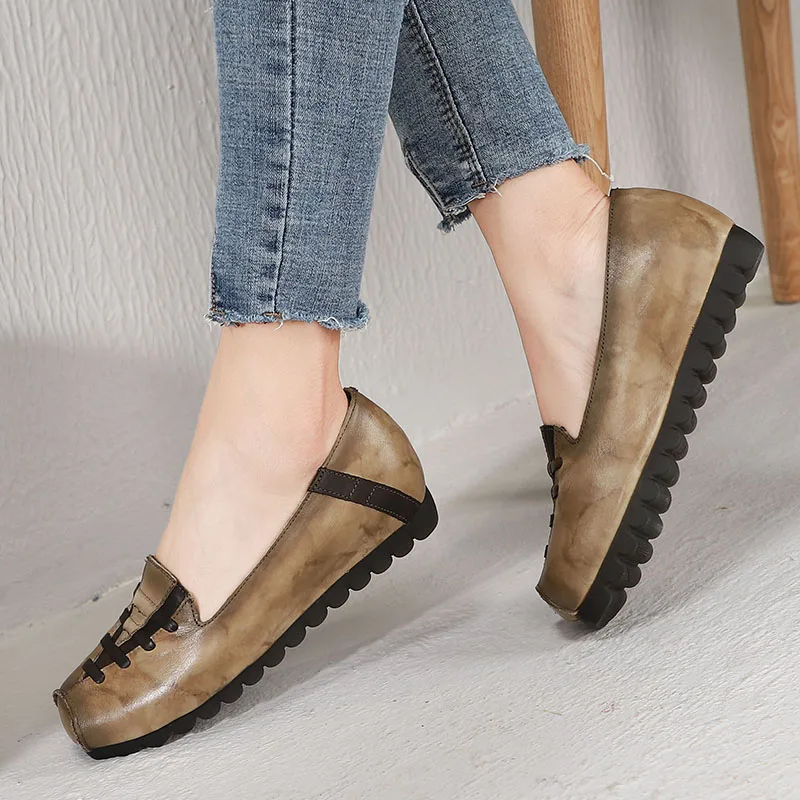 

2019 VALLU Original Leather Women Flat Shoes Comfortable Soft Lady Flats Vintage Female Moccasins Slip On Loafers