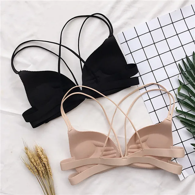 

Women Bras Padded Wire Free Strappy Bras Super Push Up Bralette Intimates Front Closure Backless Underwear