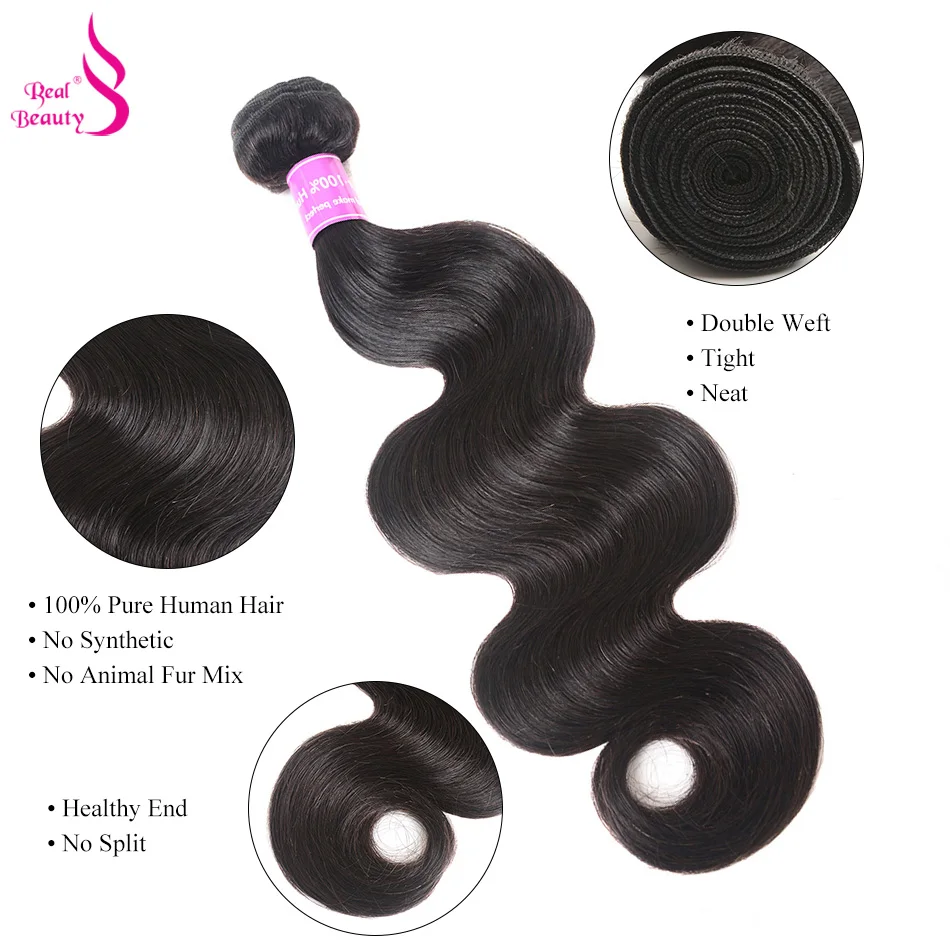 Real Beauty Peruvian Hair 3 Bundles Deal With Closure 100% Human Hair Weave Body Wave Hair Bundles With Lace Closure Non-Remy