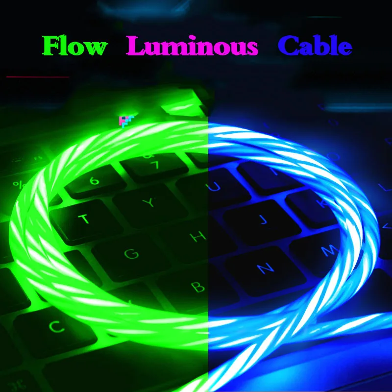 

LED Flow Luminous Micro USB Type C Charging Cable for huawei p30 p20 lite honor 9x 8x meizu 1615th oneplus 7 6t 5 Charger cable