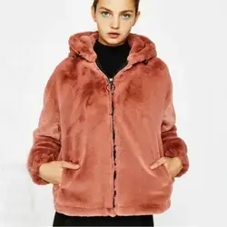 Новинки для женщин пальто из искусственного меха Модные свободные молнии теплый толстый Повседневное отложной воротник Все соответствием