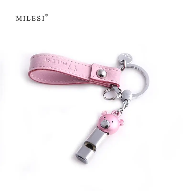 Milesi автомобильный брелок из искусственной кожи, брелок для ключей, женская форма свистка, брелок для ключей, брелок с мишкой, подарки для подруги K0258 - Цвет: Розовый