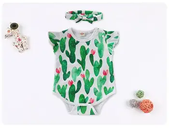 

Baby Girl Boy Clothes Outfits 2019 Summer Fashion Baby 2Pcs Sleeveless Cactus print romper Bodysuit Headband