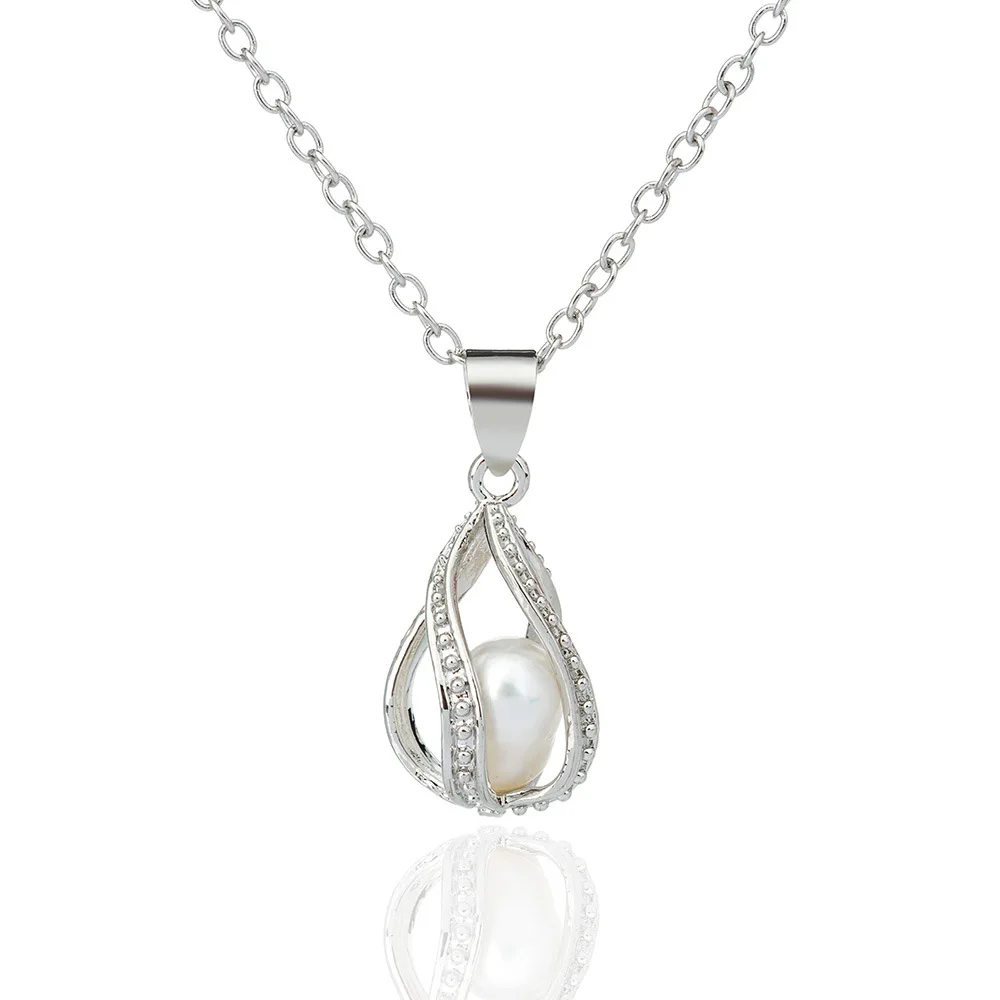 Ожерелье с подвеской в виде клетки, 1 шт., новинка, натуральный жемчуг Love Wish с жемчугом Oyster, полый медальон, Очаровательное ожерелье с подвеской - Окраска металла: WS0782