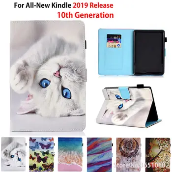 

Case for Amazon All-new Kindle 2019 10th generation Smart Cover Funda Cat Printing PU Leather Stand Shell Coque