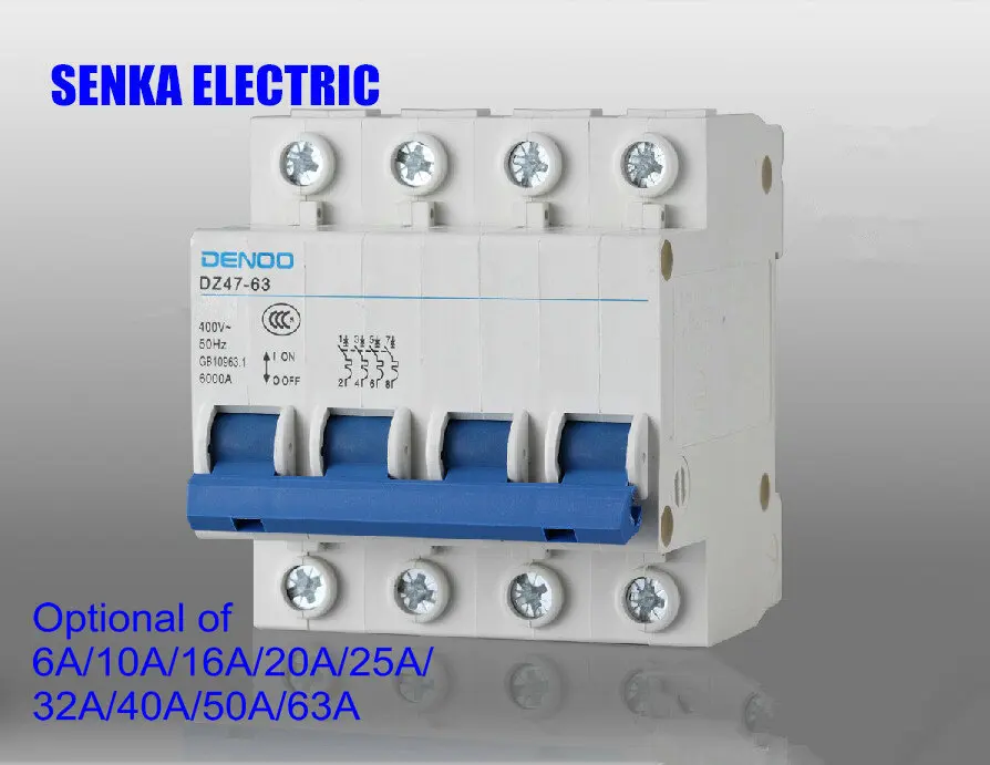 4P C Тип Мини автоматический выключатель 400V ~ 50 HZ/60 HZ MCB 6A/10A/16A/20A/25A/32A/40A/50A/63A miniture