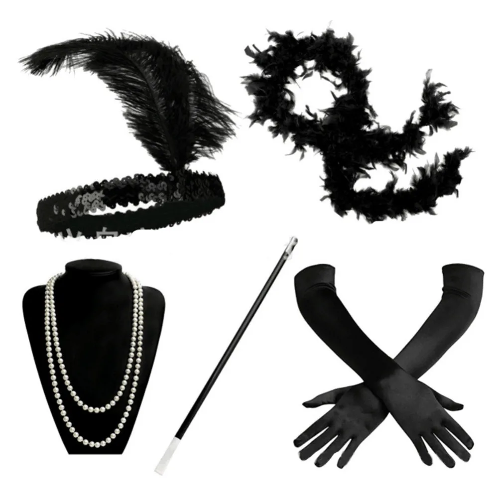 

5 PCS Set 1920s Charleston Flapper Girl Fancy Dress Accessories Ladies Cosplay Costume 20s Theme Charleston Party Outfit Party